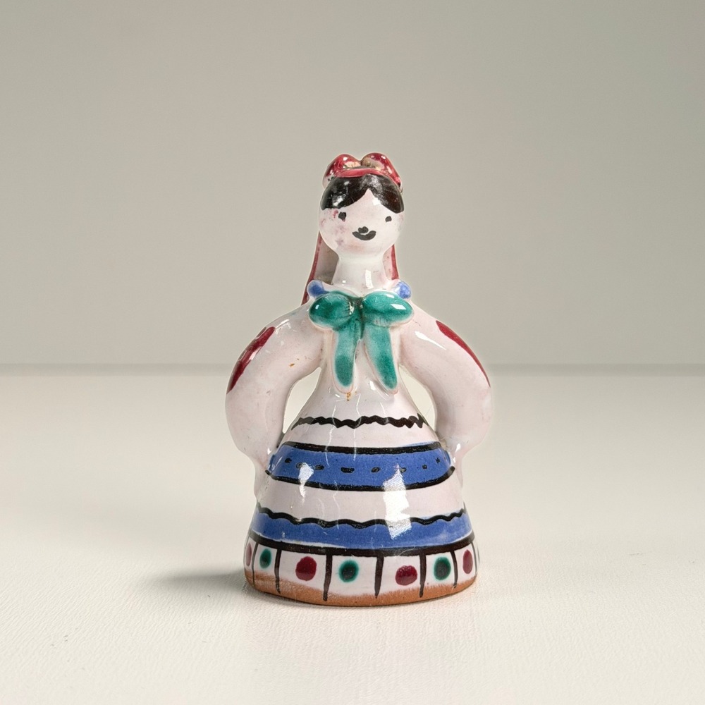 Vintage Folk Art Figurine Handpainted Lady in‎ Dress Miniature Pottery